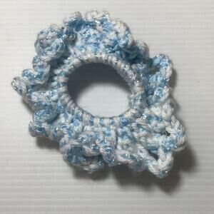 NWT Sparkly Blue White Handmade Crocheted Hair Scrunchie